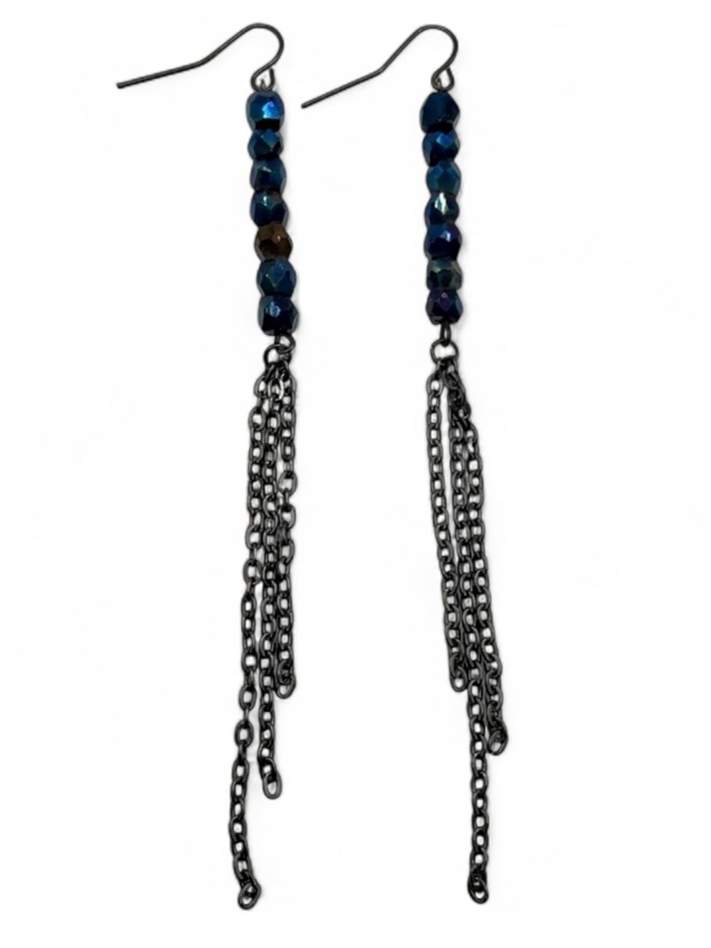 OOAK 4.5”L Vintage Glass Beaded Earrings w/ Gunmetal Chains Custom Handmade